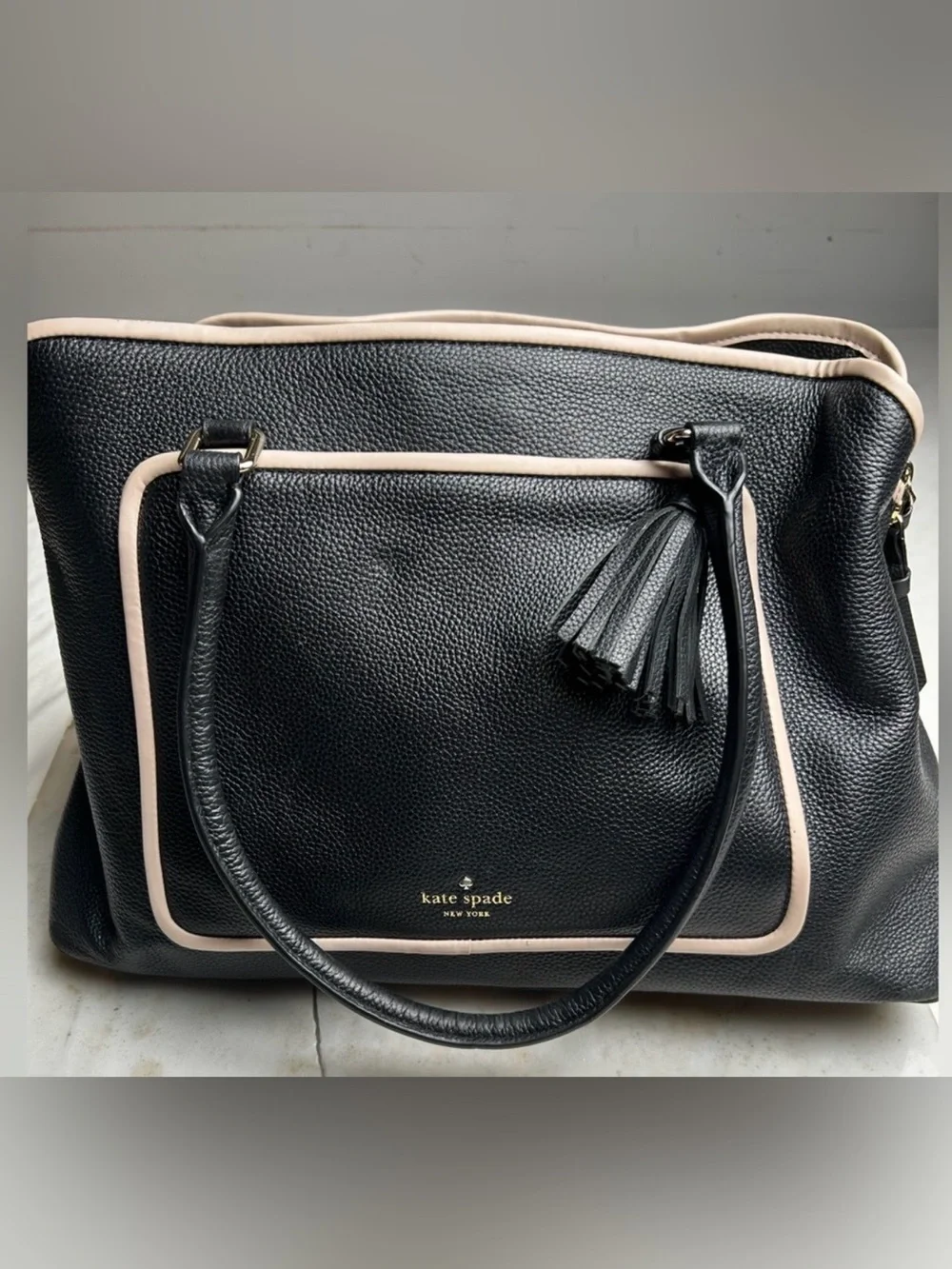 kate spade Black Tote with Cream Trim and Tassel